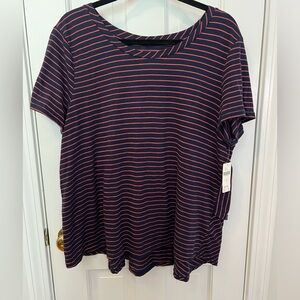 NWT Anthropologie Striped Ruffle-back Crew Neck Short Sleeve Tee XL